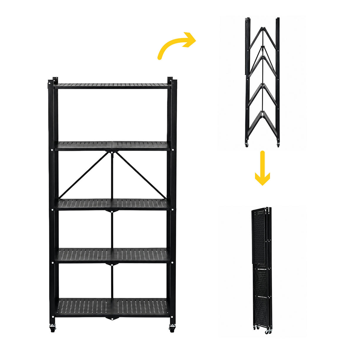 KLAPPREGAL Schwarz 5 Böden 159 cm - Schwarz, Metall (70.5/159/34cm) - Mat-Haus