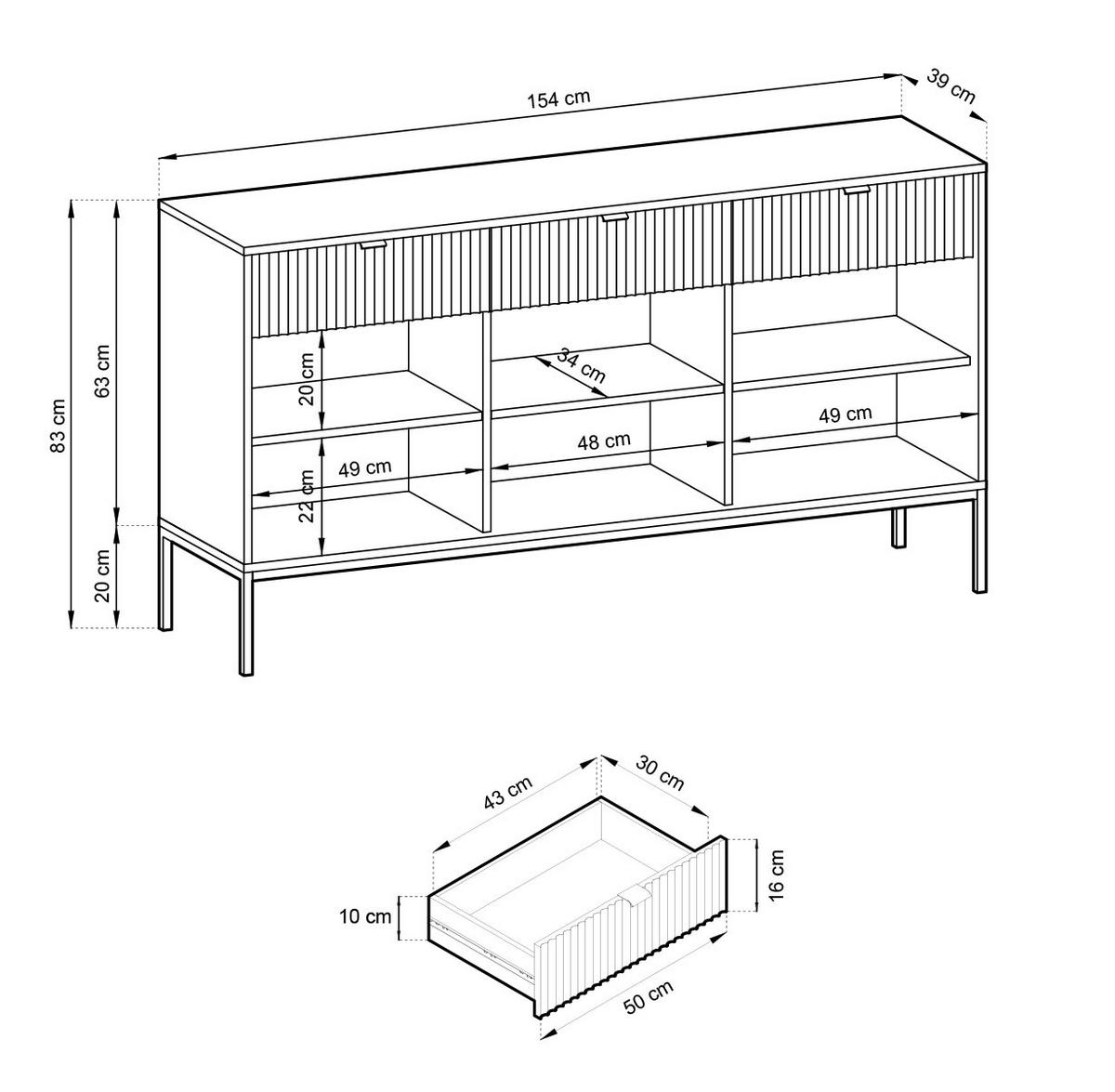 SIDEBOARD Nova grau 154 / 39 / 83cm - Weiß/Grau, Holz/Holzwerkstoff (154/83/39cm) - Feldmann-Wohnen