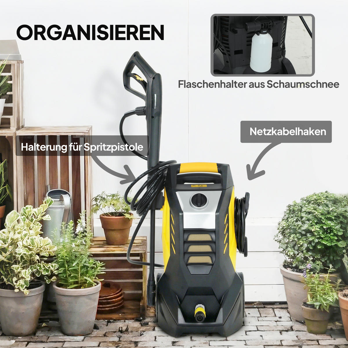 HOCHDRUCKREINIGER DE-10290 135 bar, 1800 W, verstellbare Düse Schwarz - Gelb, Metall (30/79.5/34.5cm) - ComfortXL