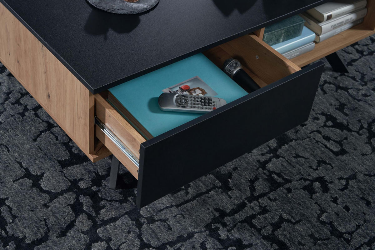COUCHTISCH Eiche-Dekor Schwarz mit Stauraum, Wasserabweisend, 110x60x38 cm - Schwarz/Braun, Holz/Metall (60/110/38cm) - KADIMA DESIGN