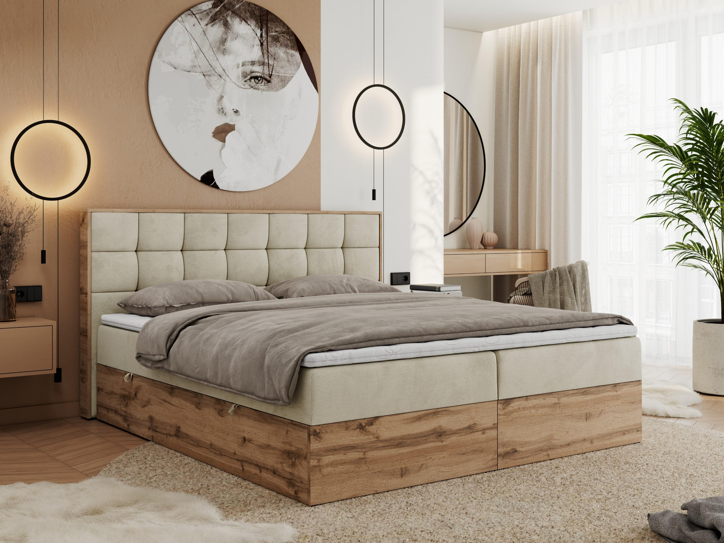 BOXBETT ALBERO 1 - 120/200 Beige Velvet - H3 - Beige, Holz/Textil (120/200cm) - MKS