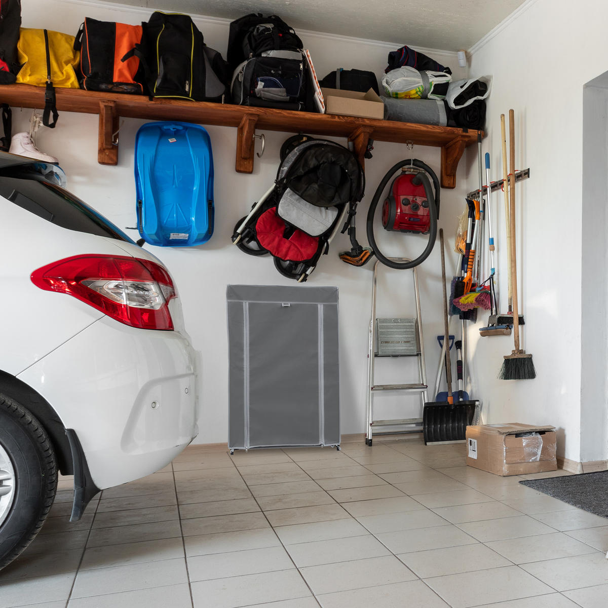 SCHUHSCHRANK - Grau, Kunststoff/Textil (60/90/30cm) - Relaxdays