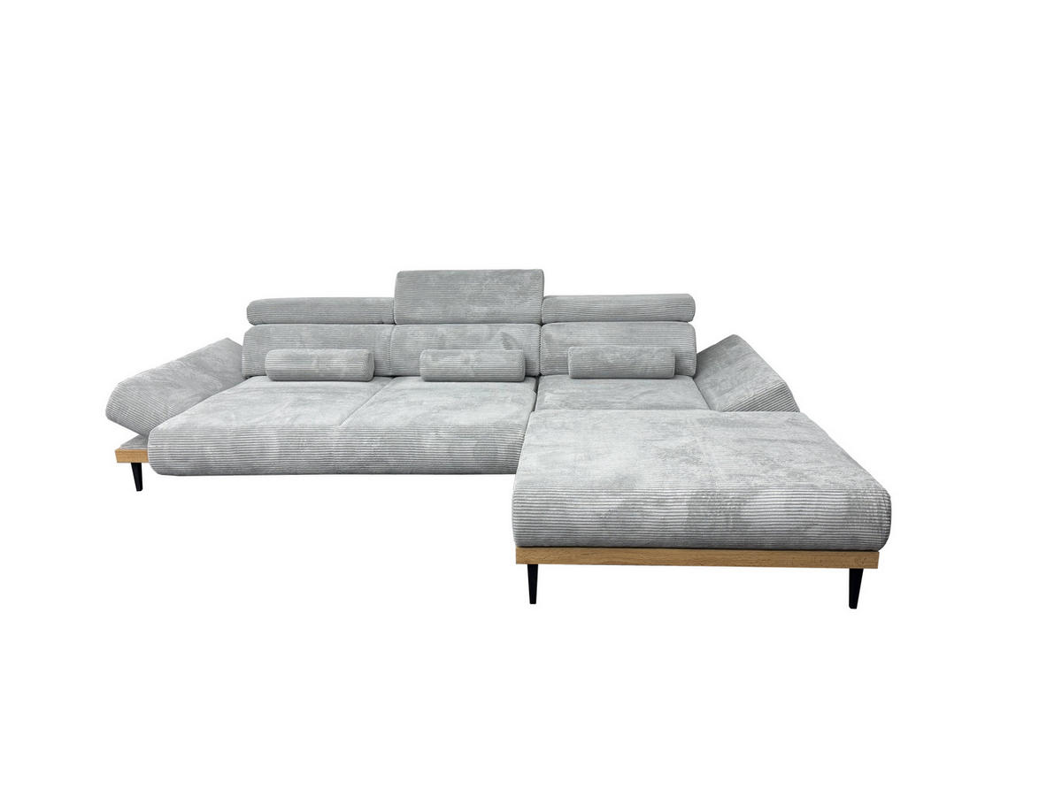 ECKSOFA MONTERO rechts, hellgrau, elektr. Sitztiefe & Kopfstützen - Hellgrau/Schwarz, Textil/Metall (316/205cm) - KS Home Concept