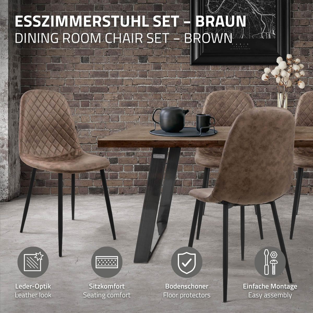 ESSZIMMERSTÜHLE 4er Set Braun Kunstleder - Schwarz/Braun, Textil/Metall (51/89/44cm) - ML-DESIGN