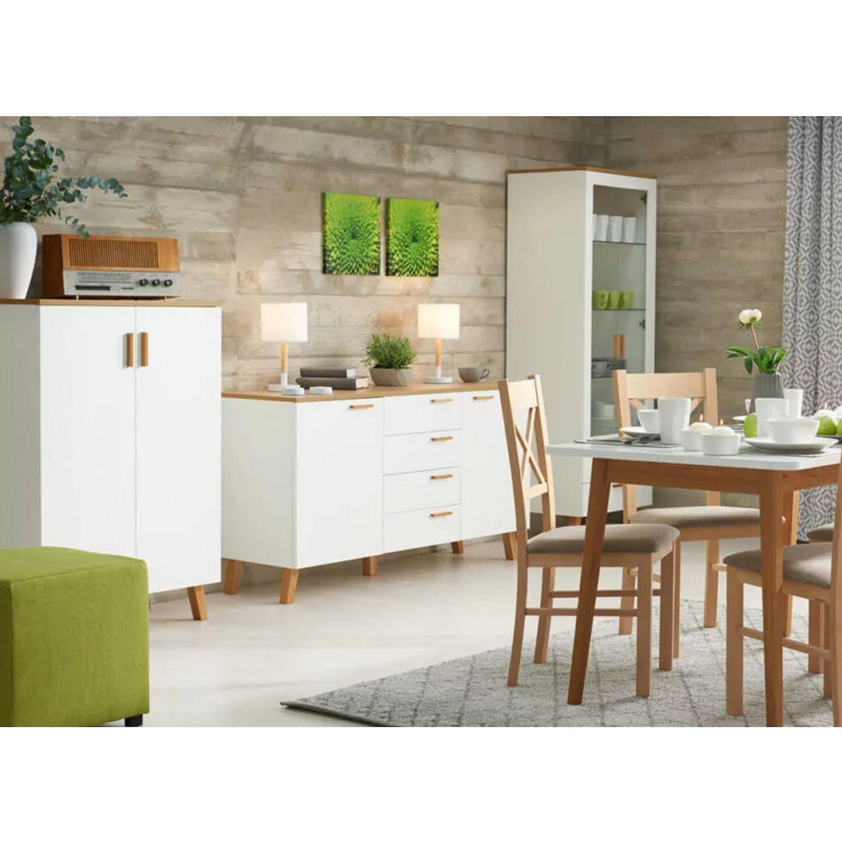 KLEIDERSCHRANK FRISK Skandinavischer Stil mit Schublade, weiß - Eichefarben/Weiß, Eichenholz/Holzwerkstoff (100/195/58cm) - KONSIMO®