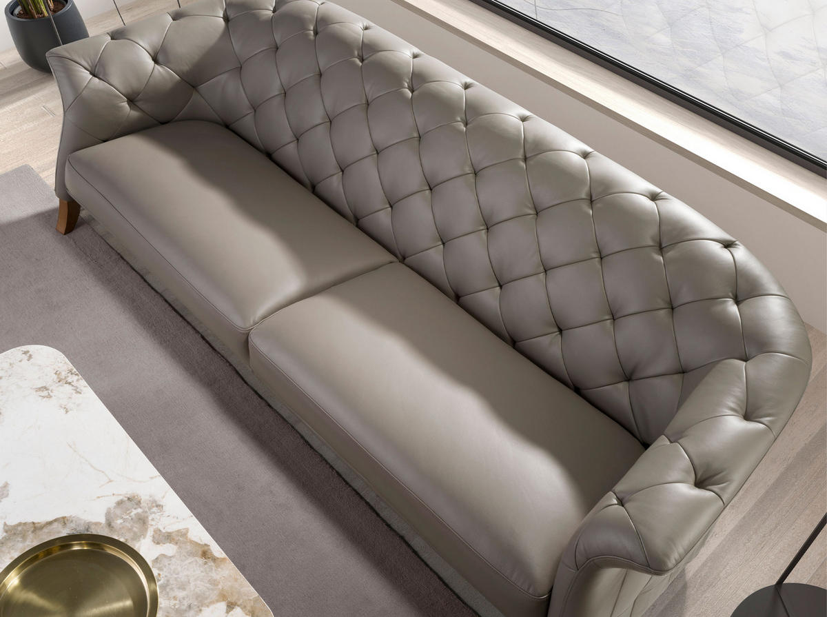 CHESTERFIELD-SOFA Klassisch Grau Honig 262/104/82 cm - Grau/Honig, Leder (262/82/104cm) - ANGEL CERDA