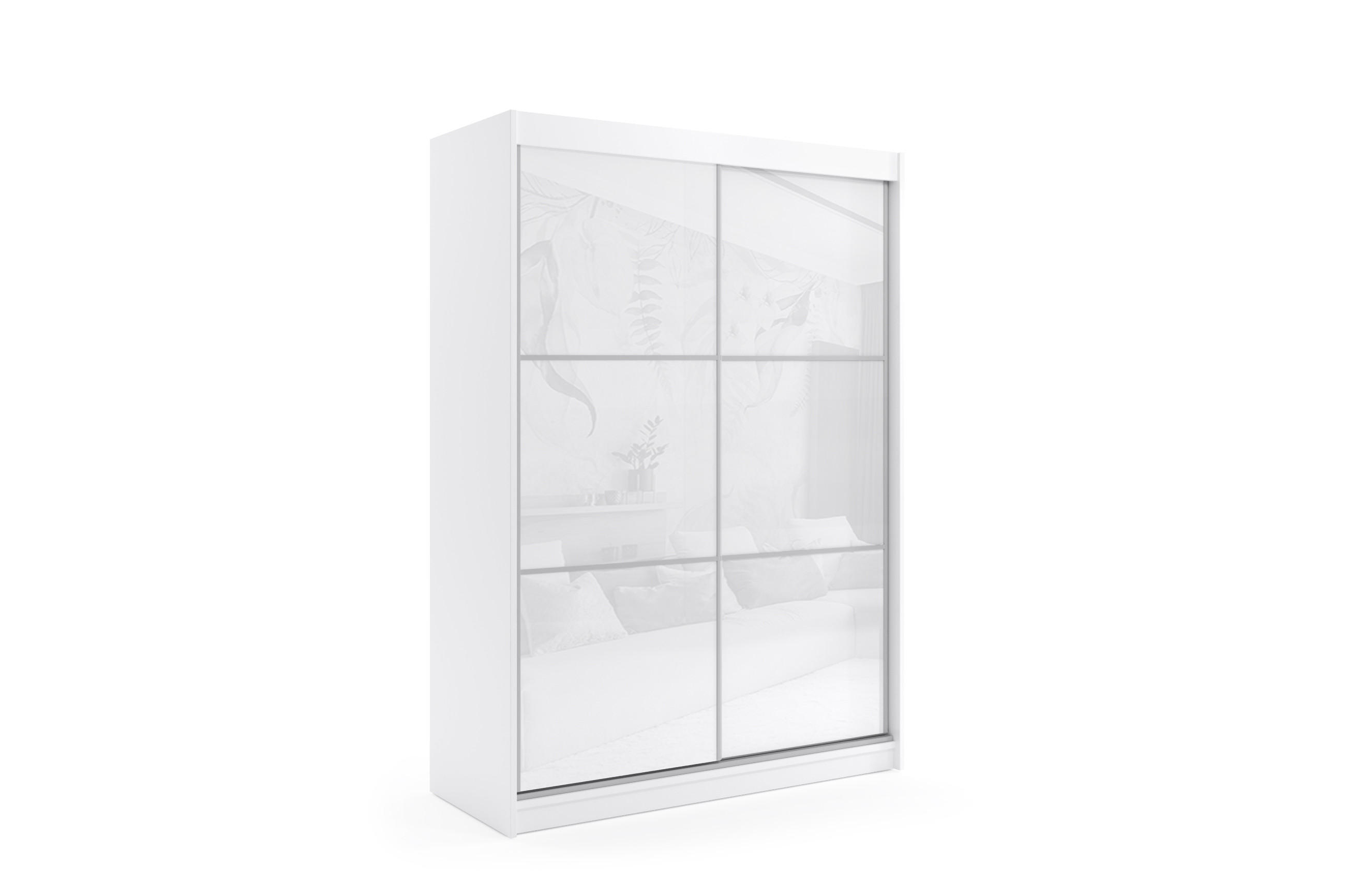 ALTDECOR ŠATNÍ SKŘÍŇ s posuvnými dveřmi Lacobel a hliníkovými lamelami – VIVONA – 160 cm, bílá