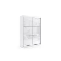 KLEIDERSCHRANK mit Lacobel-Schiebetüren und Aluminium-Leisten - VIVI - 160 cm Weiß - Weiß, Holzwerkstoff (160/216/61cm) - ALTDECOR