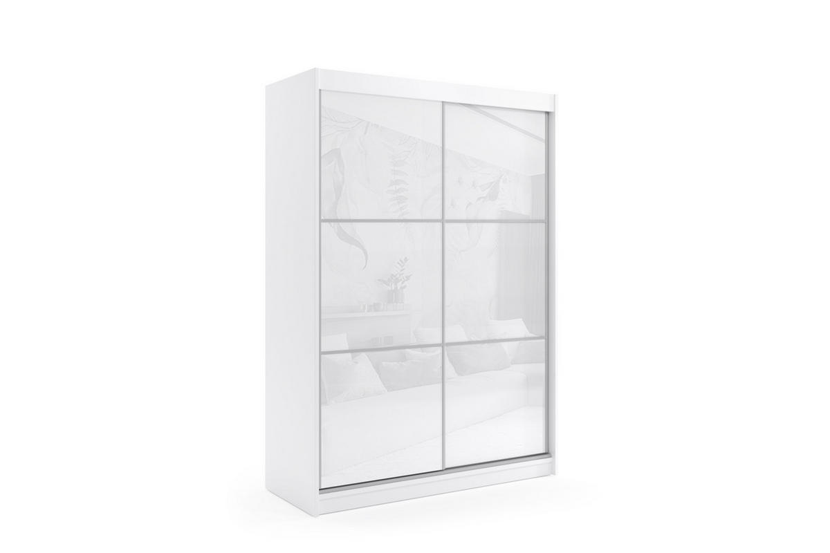 KLEIDERSCHRANK mit Lacobel-Schiebetüren und Aluminium-Leisten - VIVI - 160 cm Weiß - Weiß, Holzwerkstoff (160/216/61cm) - ALTDECOR