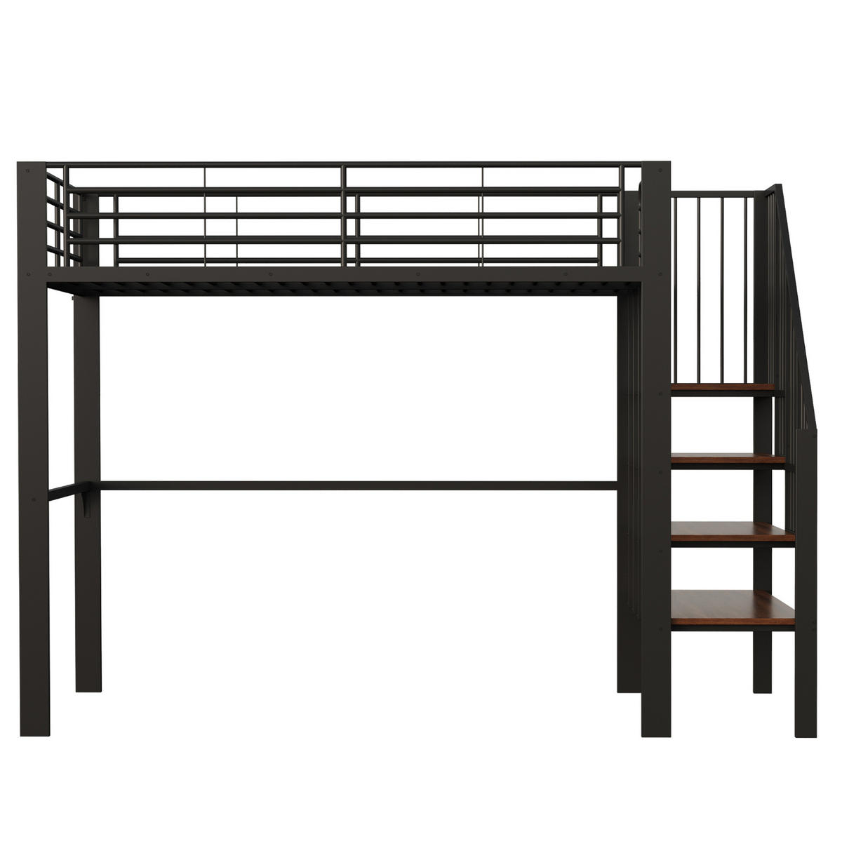 HOCHBETT 140/200 cm Schwarz mit Treppe und Stauraum aus Metall - Schwarz, Metall (140/200cm) - Flora Grace
