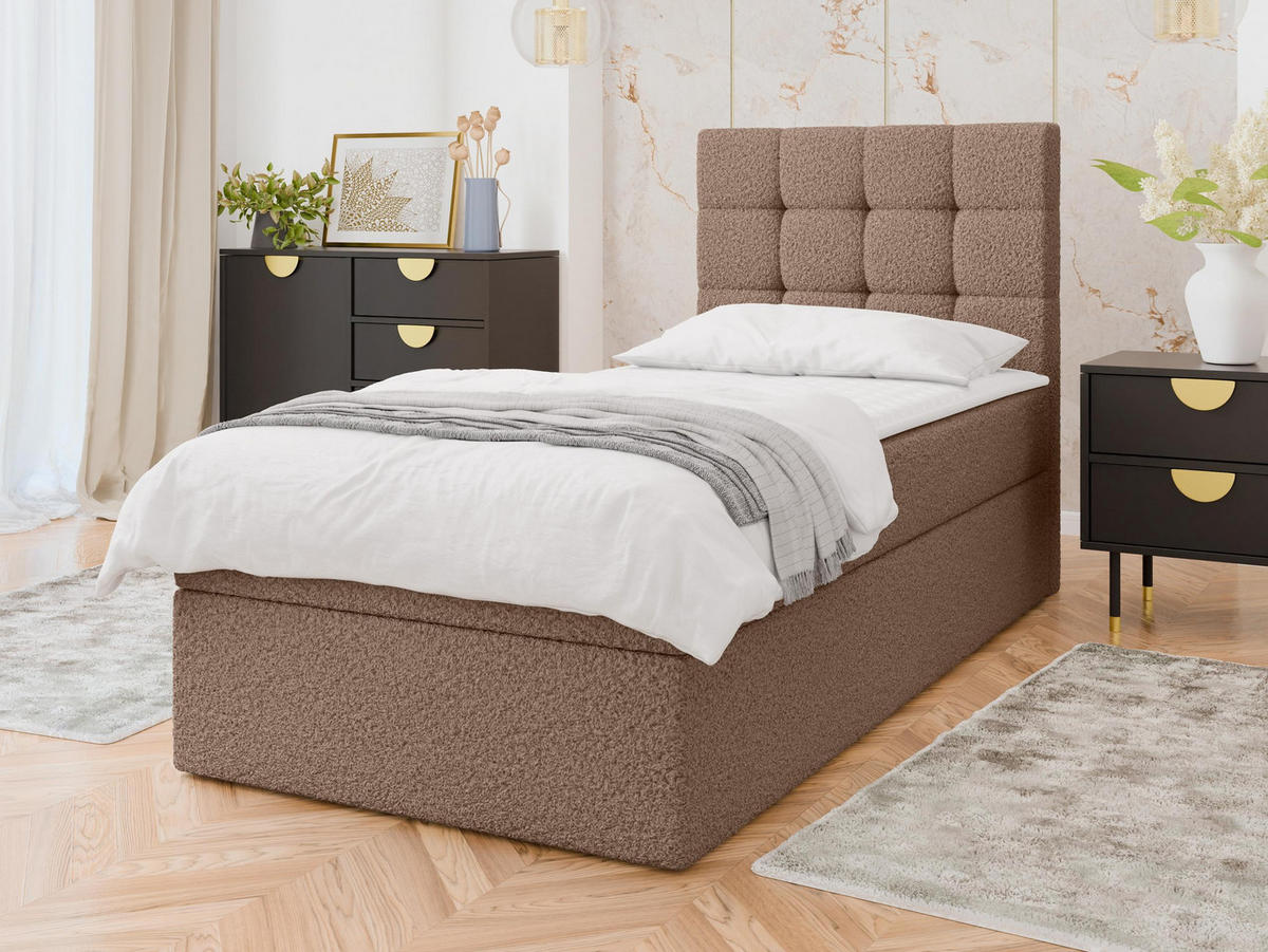 BOXBETT Luanda Boucle Single - H3 - Schwarz/Braun, Holz/Kunststoff (90/200cm) - MIRJAN24