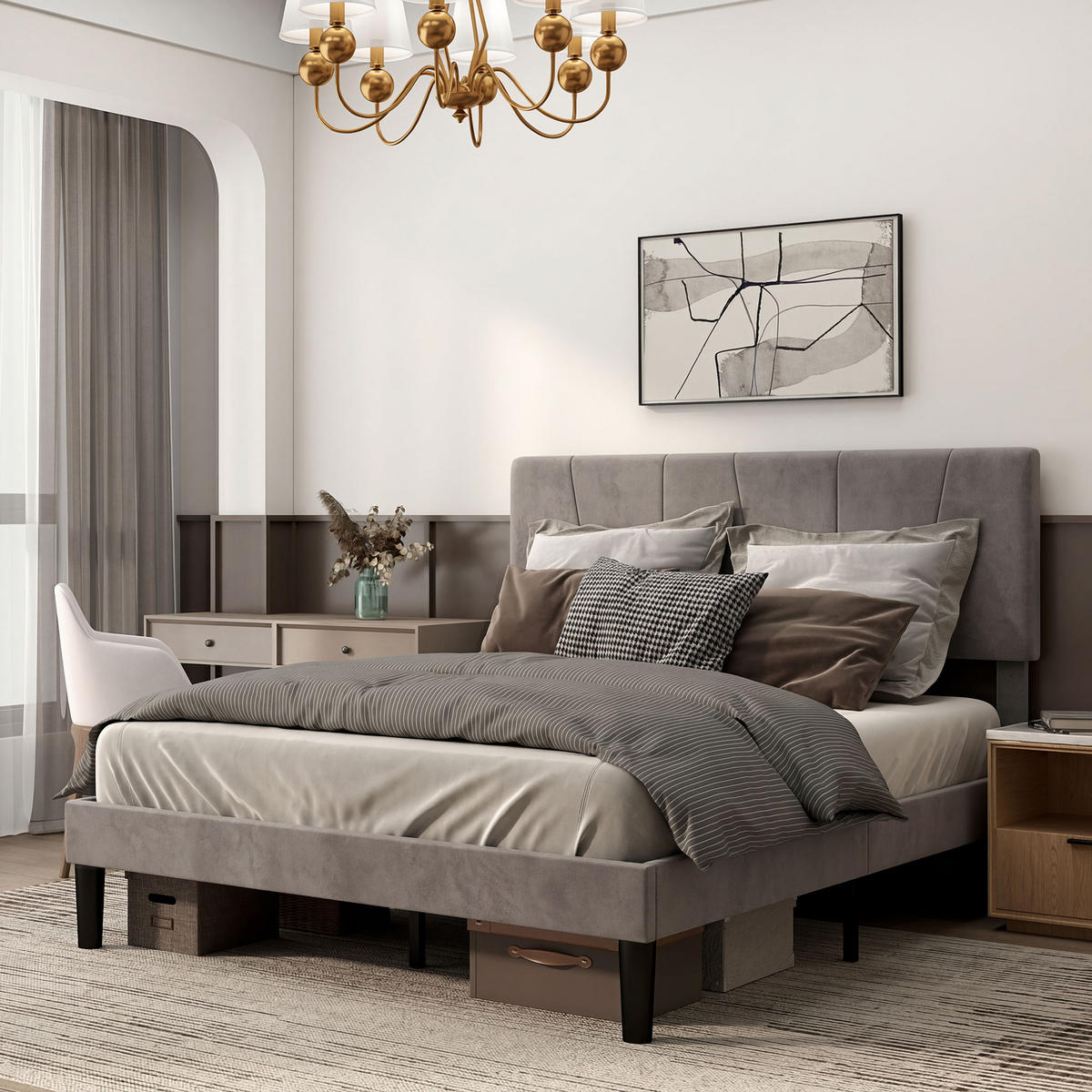 BETT 140x190 cm DE-14578 mit verstellbarem Kopfteil Grau - Grau, Metall (140/190cm) - ComfortXL
