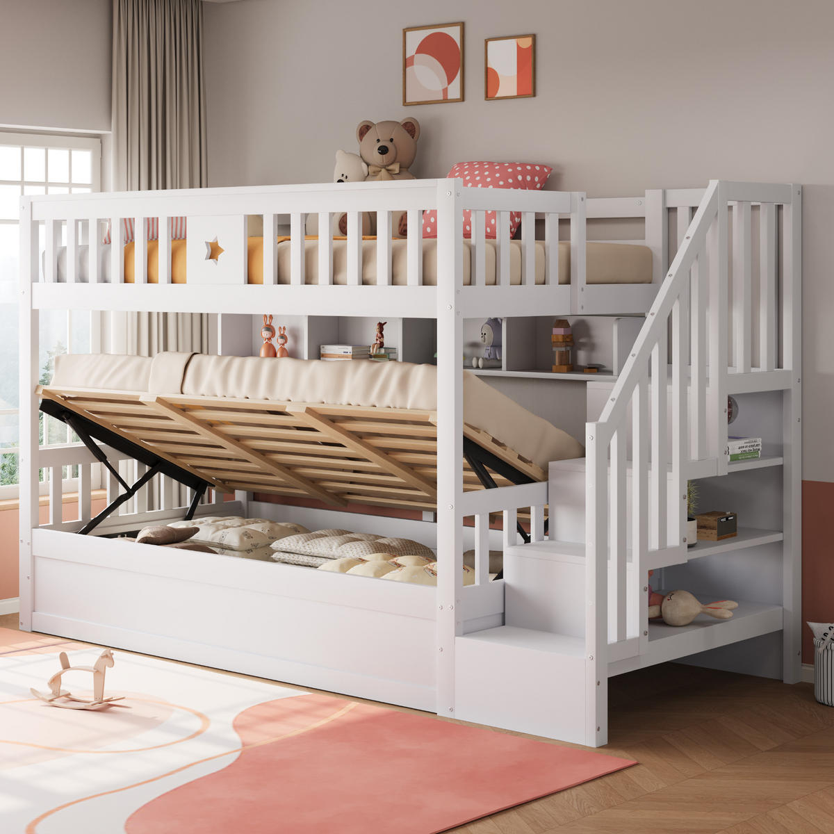 ETAGENBETT Hochbett Weiß 90x200cm - Weiß, Holz (90/200cm) - ComfortXL