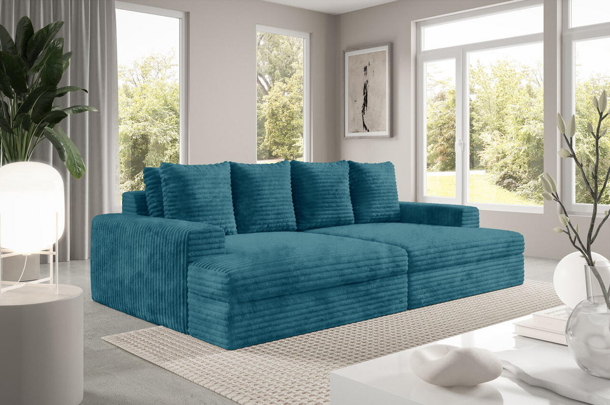 SCHLAFSOFA Premium Extra Komfort Blau - Blau/Schwarz, Holz/Holzwerkstoff (272/42/167cm) - Furnisell