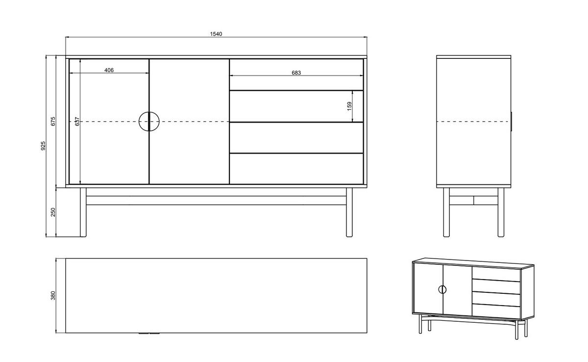 SIDEBOARD Stoon Steingrau 154 cm - Beige/Goldfarben, Holzwerkstoff/Metall (154/93/38cm) - Selsey