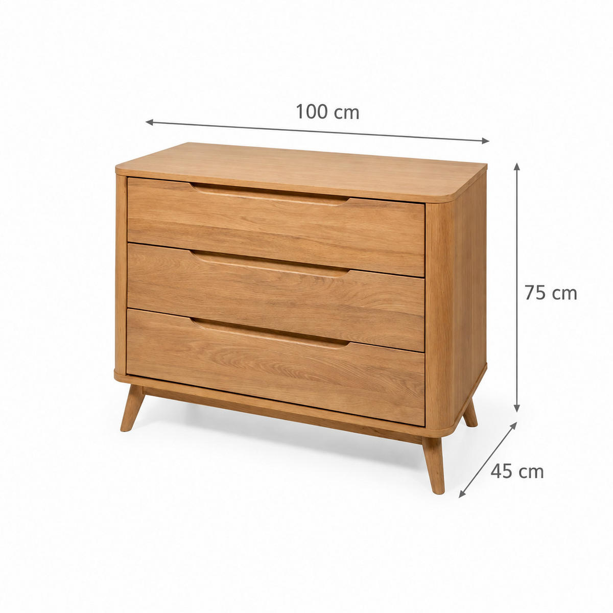 KOMMODE Nora, Natur Massiveiche - Beige, Holz (45/75/100cm) - WOODEK