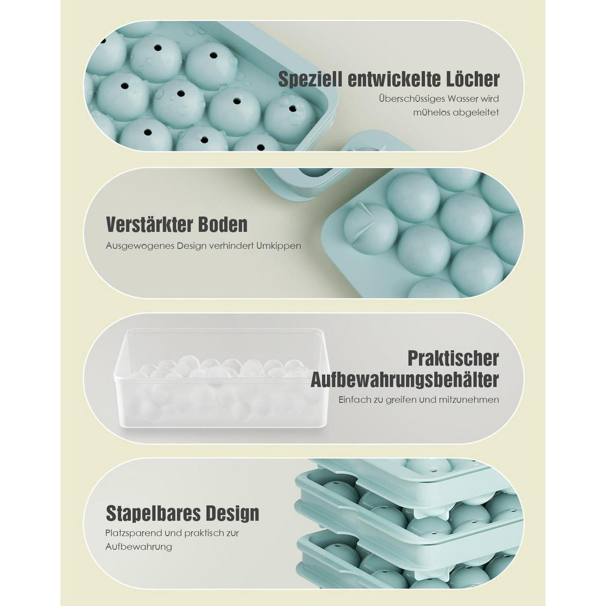 EISWÜRFELFORM 3-teiliges Set mit Behälter - Multicolor, Kunststoff (13.3/8/21cm)