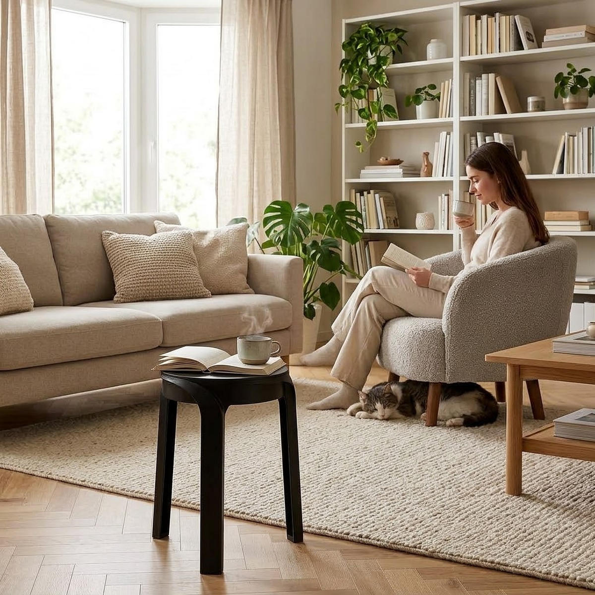 HOCKER POMPA schwarz - Schwarz, Kunststoff (36/45/35cm) - Légia Home