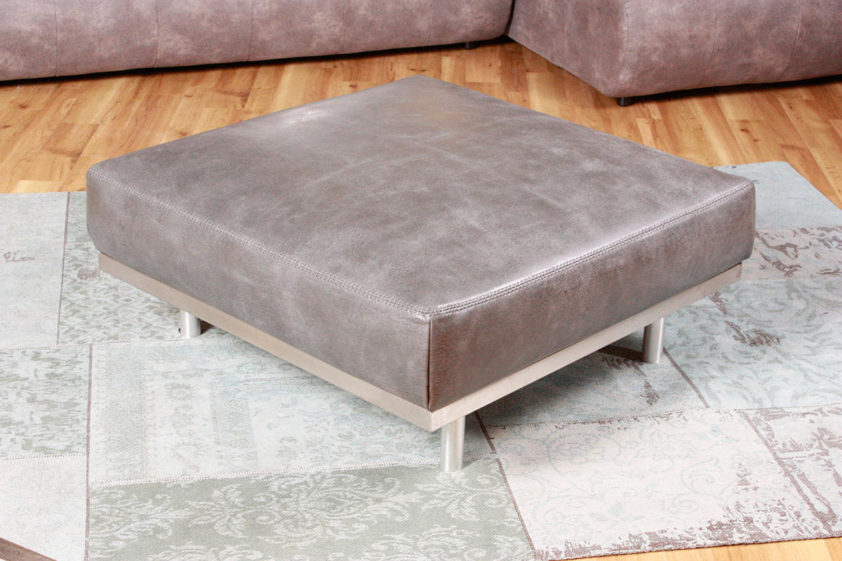 HOCKER OPRA Grau Leder - Grau, Leder (93/40/93cm) - KAWOLA