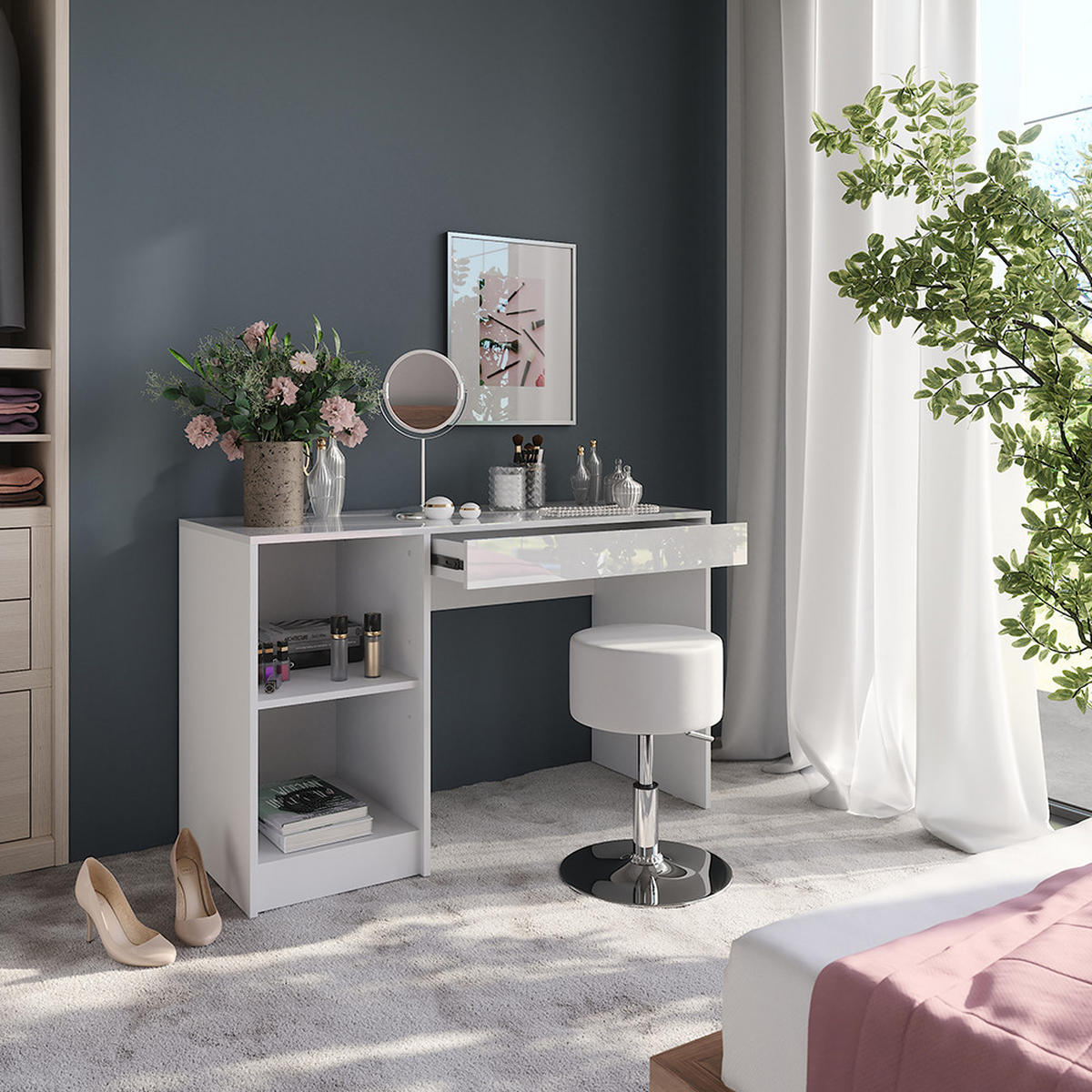 TOALETNÍ STOLEK Sherry Bílá/bílý vysoký lesk - vysoce lesklá bílá, kompozitní dřevo (119.8/76/50.1cm) - Vicco