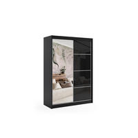 KLEIDERSCHRANK mit Spiegel-Schiebetüren und Aluminium-Leisten, LED-Beleuchtung - VIVONA - 150 cm Schwarz - Schwarz, Holzwerkstoff (150/216/61cm) - ALTDECOR