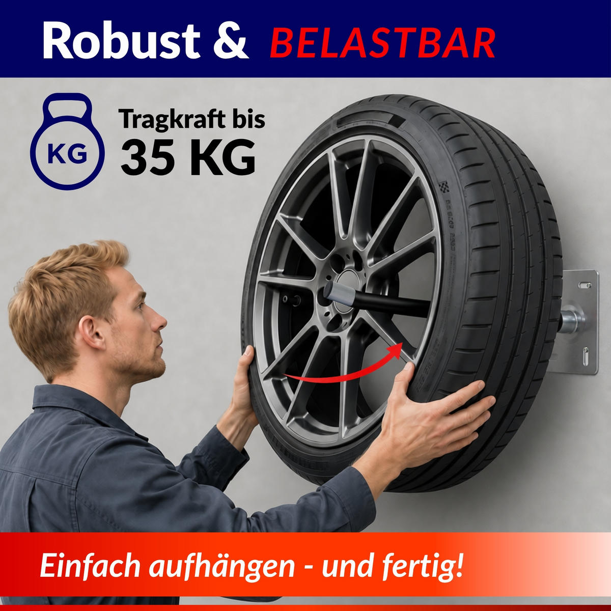 AUTOREIFEN-WANDHALTER PREX PRO 4er Reifen Set HxBxT 17x13x35 cm Traglast 35 kg Schwarz Set für Garage Zum Anschrauben mit hoher Qualität - Schwarz, Metall (35/13/9cm) - PROREGAL