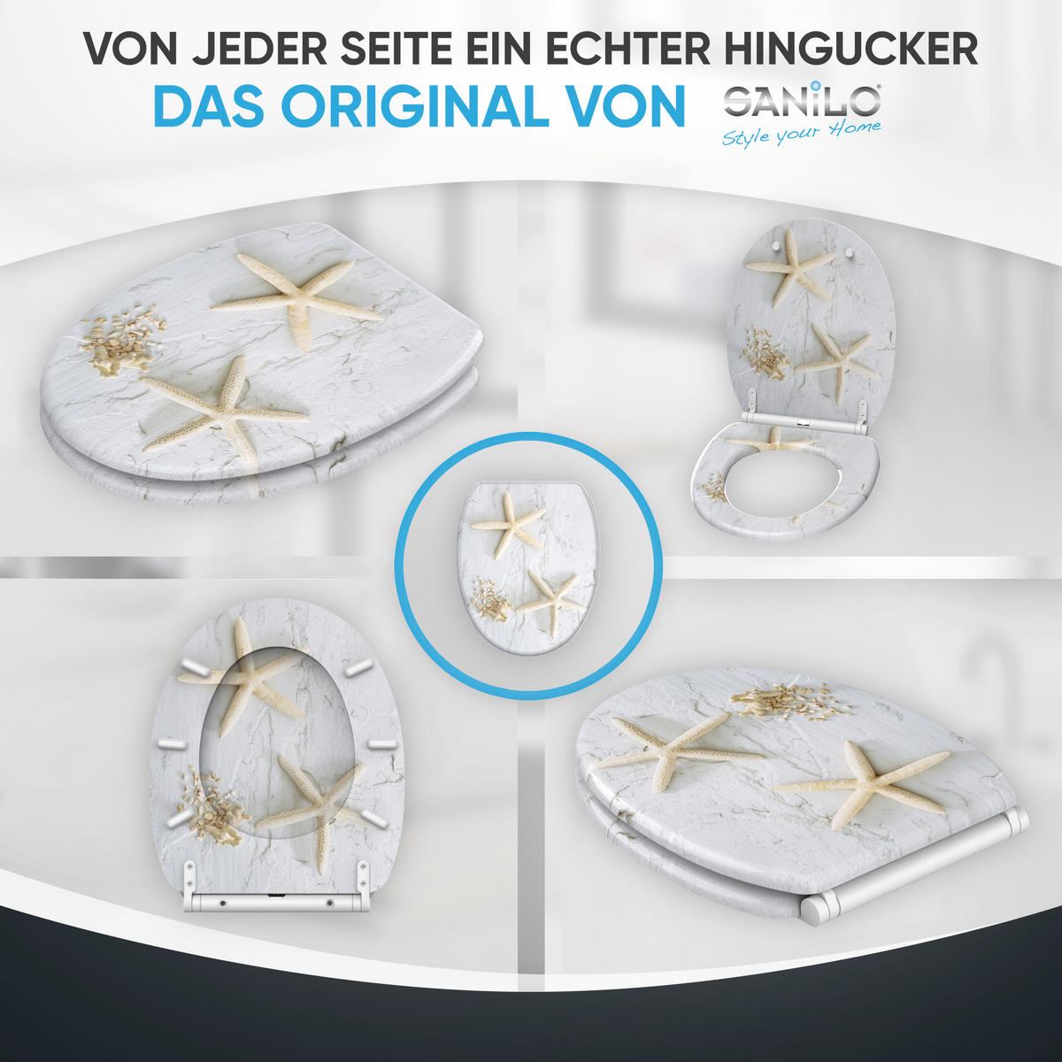 WC-SITZ mit Absenkautomatik & Top Fix Seestern - Grau, Holzwerkstoff (37.7/5.5/48cm) - Sanilo