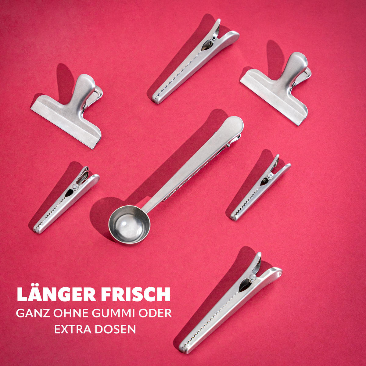 VERSCHLUSSKLAMMERN 7er-Set, silber - Edelstahlfarben, Metall (2.5/2.5/17.5cm) - bremermann