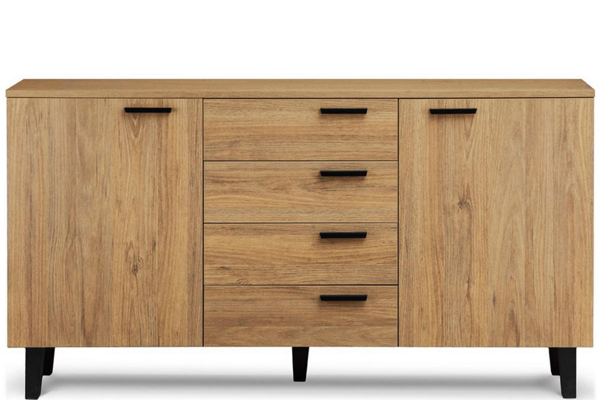 KOMBIKOMMODE FRISK 2 Türen und 4 Schubladen, Eiche natur - Eichefarben/Schwarz, Eichenholz/Holzwerkstoff (150/81/46cm) - KONSIMO®
