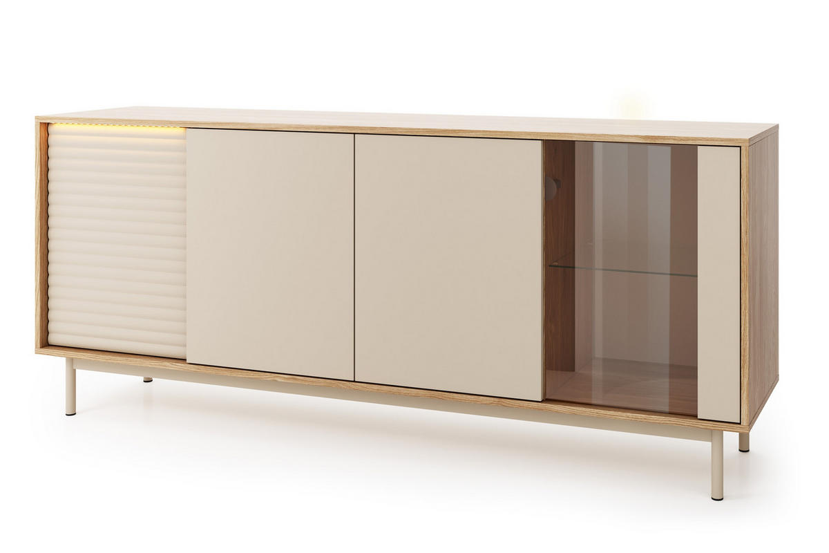 KOMMODE TOGY 02 184 cm breit in Kaschmir / Geölter Eiche mit LED Beleuchtung - Kaschmir/Eichefarben, Holzwerkstoff (184/77/40cm) - Deine Möbel 24