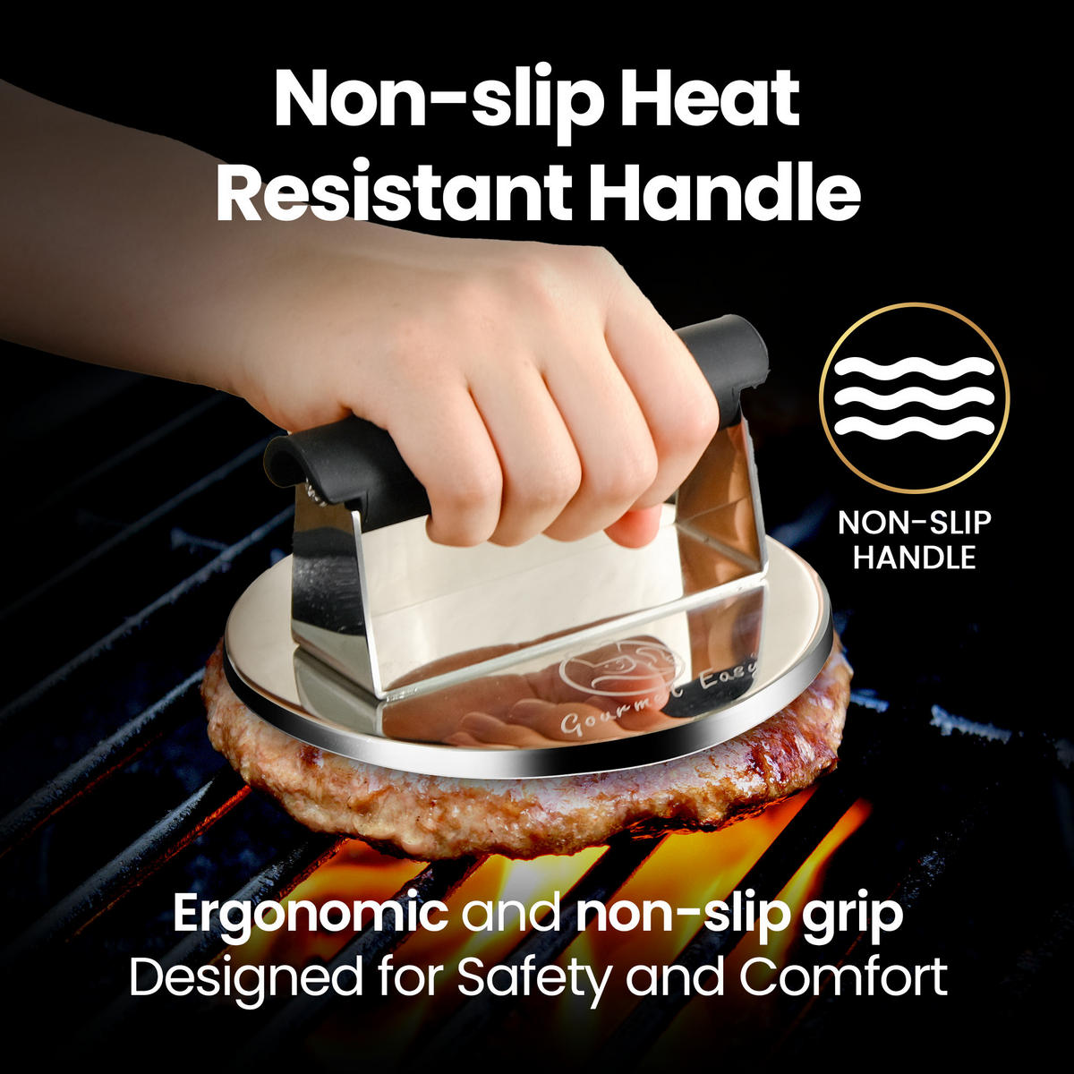 BURGERPRESSE Edelstahl,Burgerpresse, Edelstahl, 2lb Smasher mit hitzebeständigem Griff - Edelstahlfarben, Metall (15.2/7/15.2cm) - Gourmet Easy