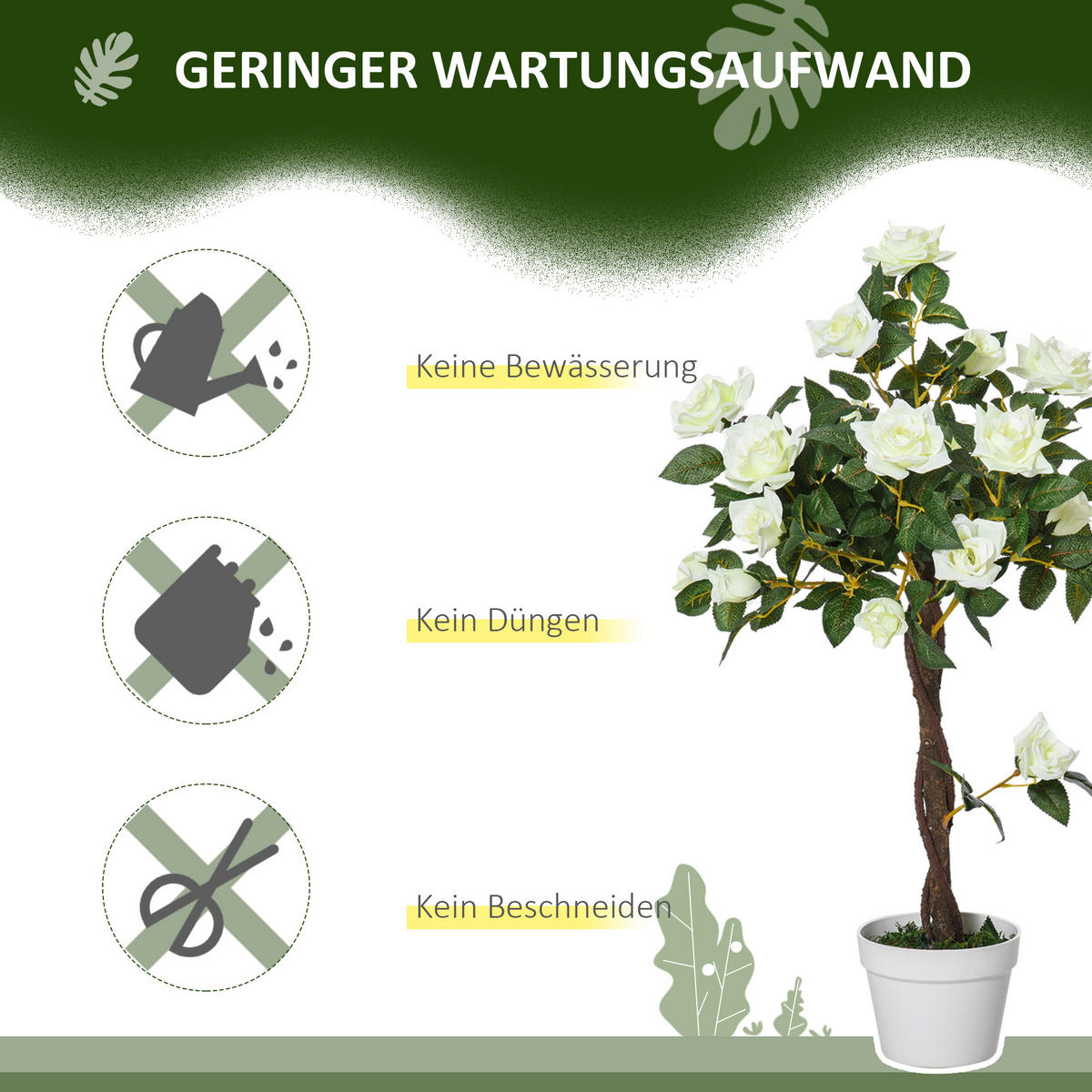 KÜNSTLICHE Rosenpflanzen groß 90 cm Kunstpflanze Rosenbaum für Wohnzimmer - Weiß, Kunststoff (90cm) - Outsunny