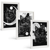 BILDER SET 3er Set - 40x60 cm Weißer Rahmen - Schwarze Katzen, Mond, Weltraum - Weiß, Kunststoff (40/60cm) - TULUP