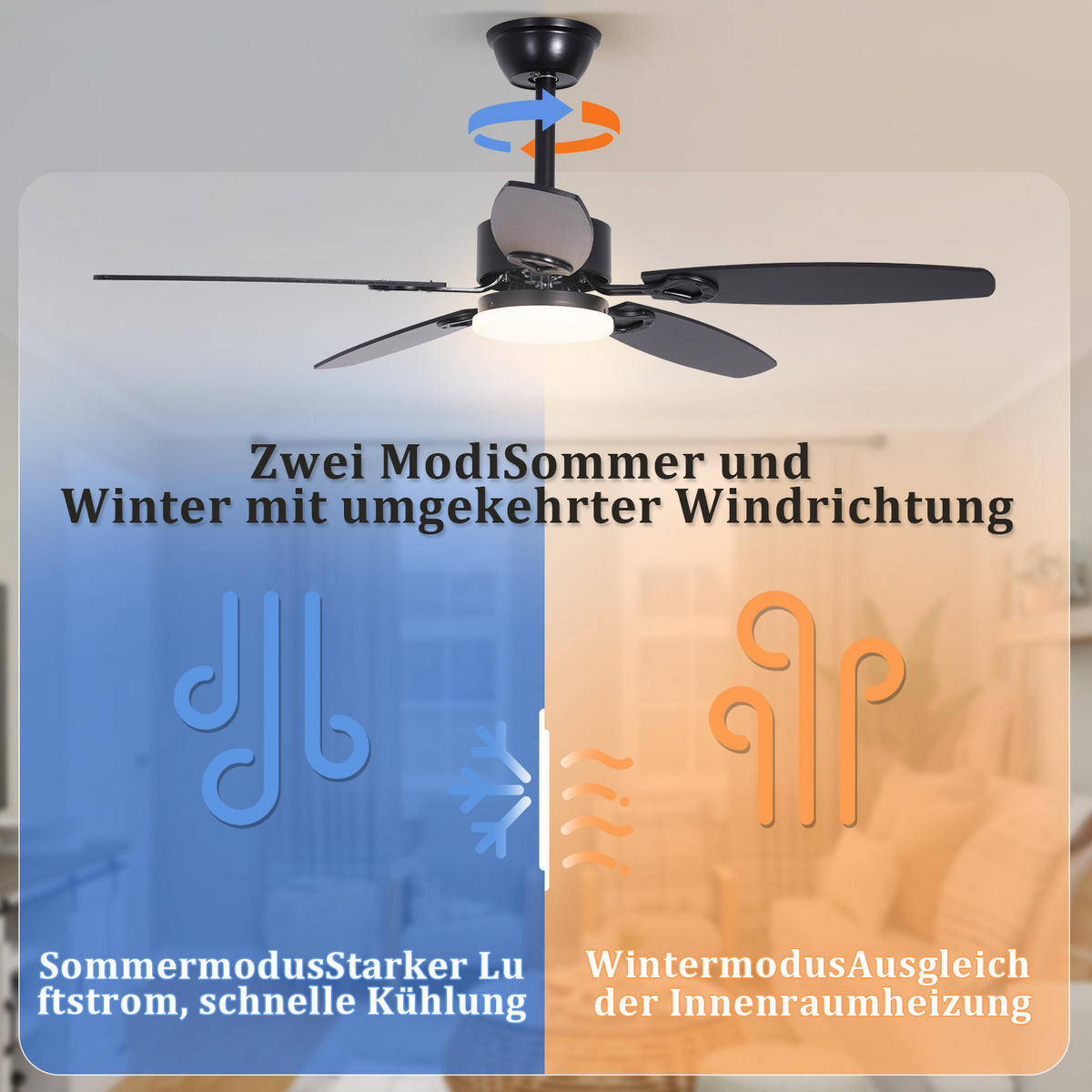 LED DECKENVENTILATOR Ularen 112/15/40 cm - Schwarz, Metall (112/15/40cm) - ZMH