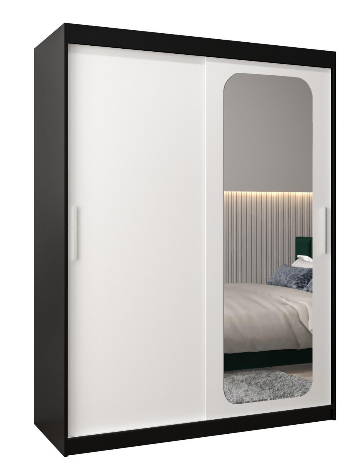 SCHWEBETÜRENSCHRANK 200/150/62 2-türig - Silberfarben/Schwarz, Holz/Kunststoff (150/200/62cm) - Abiks Möbel