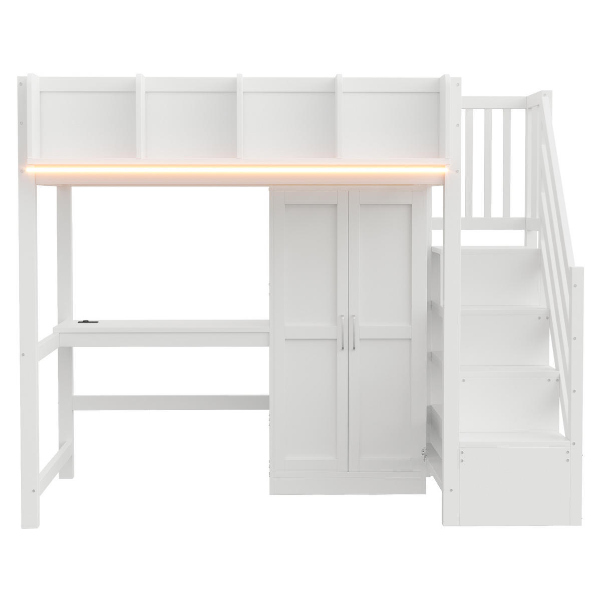 HOCHBETT mit Schreibtisch und Kleiderschrank 90x200 cm Weiß - Weiß, Holz (90/200cm) - Meubliv