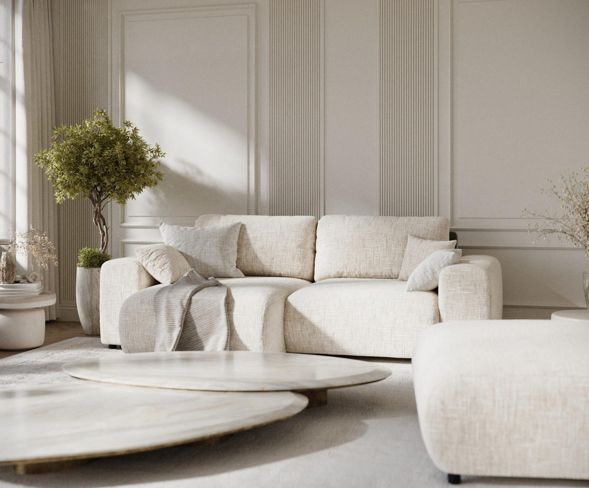 ECKSOFA Zanzibar Creme Webstoff - Creme/Schwarz, Holz/Holzwerkstoff (237/144cm) - Maison de Reve