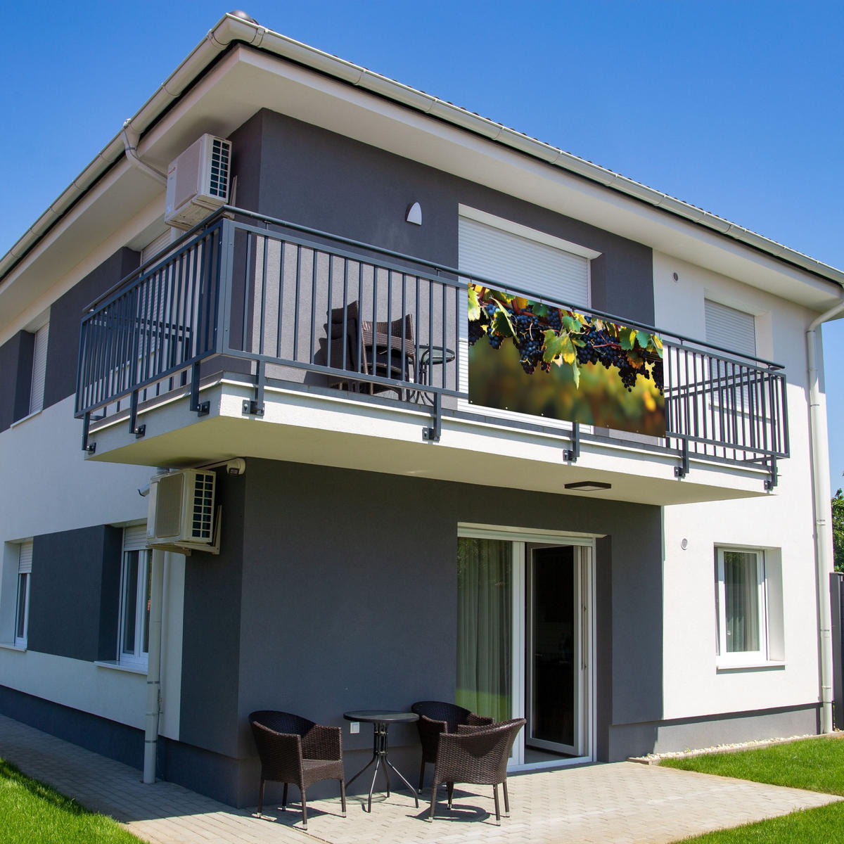 BALKON-SICHTSCHUTZ Trauben - Wein - Natur - Grün - Weinrot, Kunststoff (200/110cm) - MuchoWow