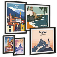 BILDER SET 5er Set - 50x50 cm & 20x30 cm & 40x60 cm Schwarzer Rahmen - Blicke auf berühmte Orte am Meer - Schwarz, Kunststoff (40/60cm) - TULUP