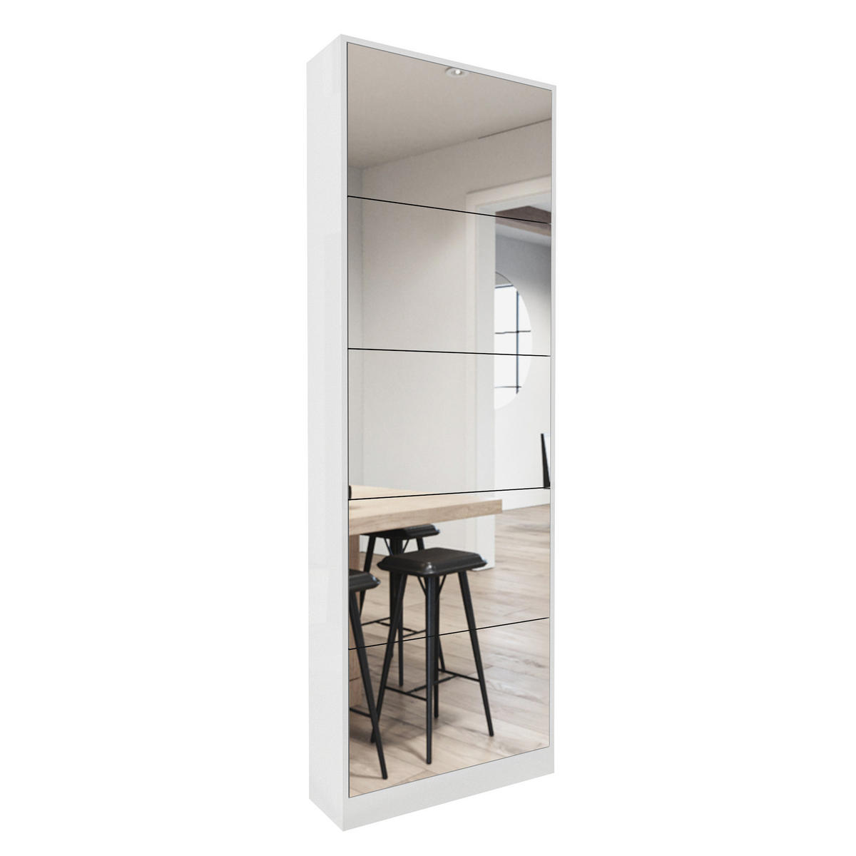 SCHUHSCHRANK 63/20/185 cm weiß aus MDF mit Ganzkörperspiegel - Weiß, Holzwerkstoff (63/185/19.6cm) - OKWISH
