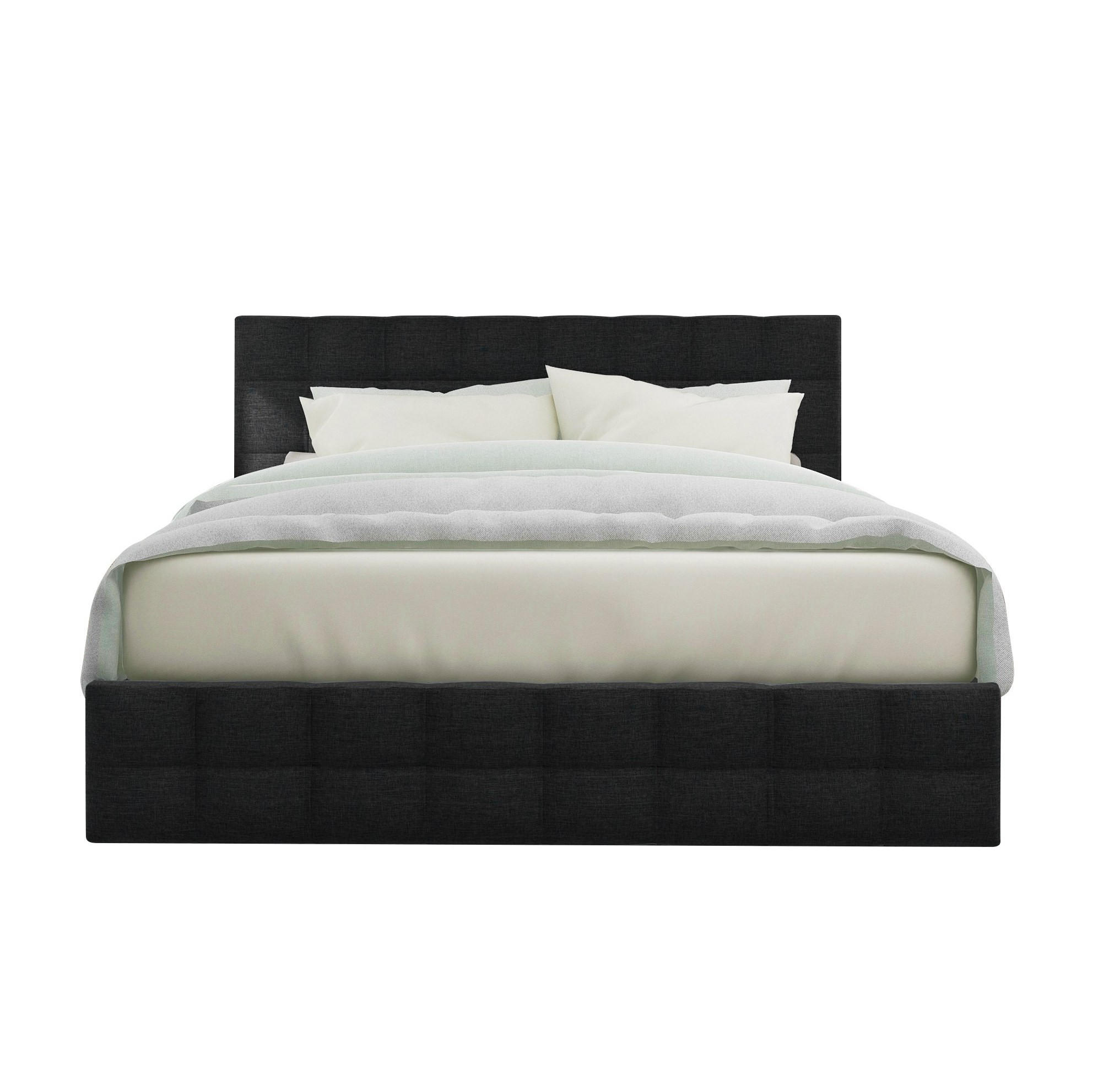 POLSTERBETT 140/200 cm Schwarz aus Leinen mit 4 Schubladen - Schwarz, Textil (140/200cm) - OKMYHOME