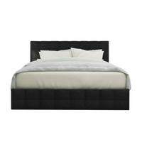 POLSTERBETT 140/200 cm Schwarz aus Leinen mit 4 Schubladen - Schwarz, Textil (140/200cm) - OKMYHOME