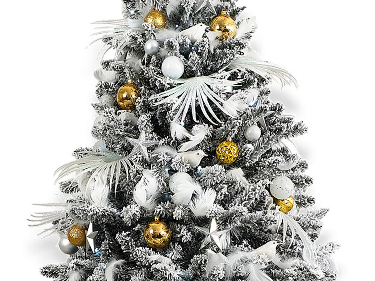 LAALU WEIHNACHTSBAUM geschmückt künstlich mit 222 Stk Kugeln POLAR GOLD 300 cm mit Metallständer - Silberfarben/Goldfarben, Kunststoff (300cm) - LAALU