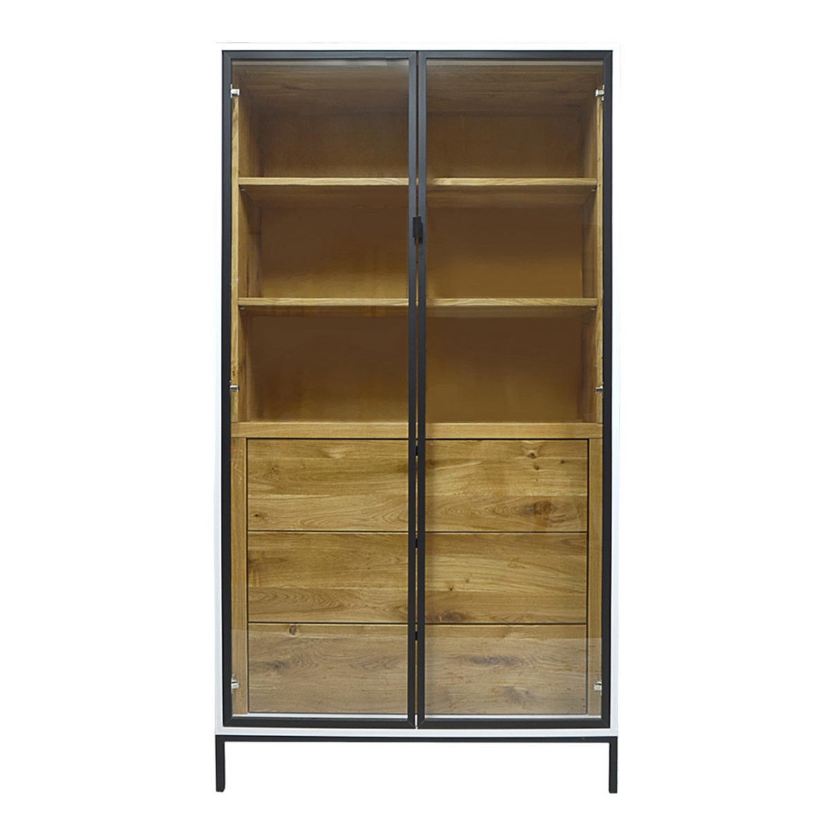 VITRINE aus Holz mit Regalen und Schubladen CARLA II - Eichefarben, Holz (100/190/45cm) - Rawood Furniture