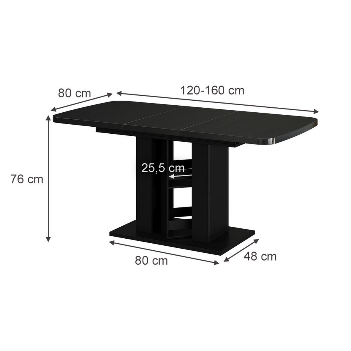 ESSTISCH Fenaro Schwarz 120 x 80 cm - Honigeiche/Schwarz, Holzwerkstoff (80/120/76cm) - Vicco