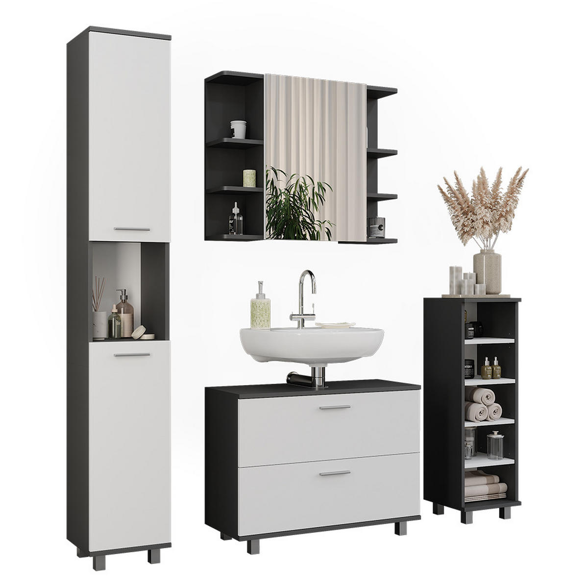 KOUPELNOVÝ NÁBYTEK Ilias Antracitová/bílá - bílá/antracitová, kompozitní dřevo (80.2/60.8/33cm) - Vicco