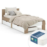 HOLZBETT Braun Weiß 90/200 cm mit Federkernmatratze und 2 Bettkästen - Braun, Holz (90/200cm) - Homestyle4u