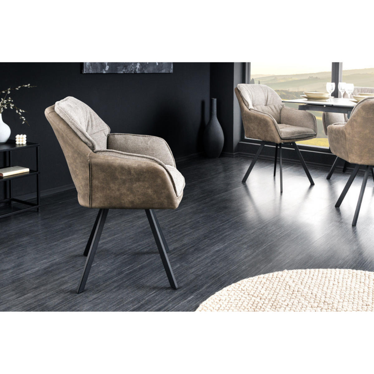 STUHL MR. LOUNGER Microfaser Taupe - Taupe/Schwarz, Textil/Metall (63/85/62cm) - riess-ambiente