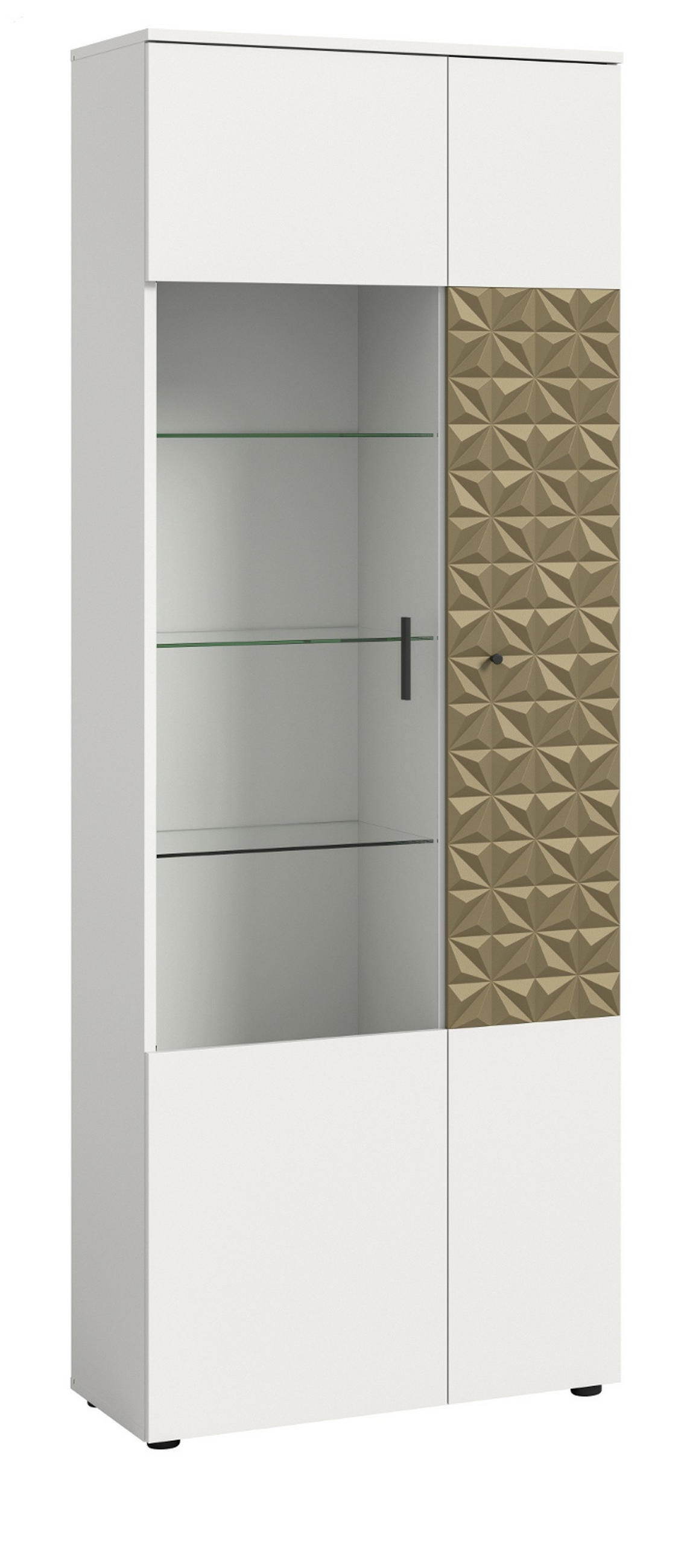 VITRINE weiß, Gold 70 cm, VITRINENSCHRANK mit 9 Fächern - Goldfarben/Schwarz, Glas/Holzwerkstoff (70/195/37cm) - Inn.Furn