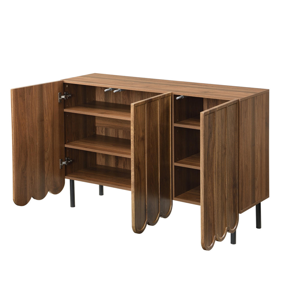KOMODA, 120/35/80 cm, MDF v orechovej farbe, s vlnitými dvierkami a nastaviteľnými policami - prírodná farba, kompozitné drevo (35/80/120cm) - BEAOK